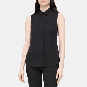 Theory sleeveless button-front silk top blouse hidden buttons black women large